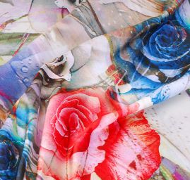 Satén vzor růží na mramoru červená/khaki