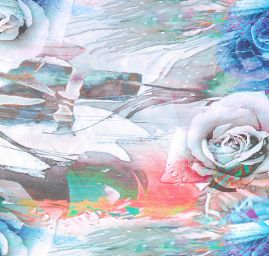 Satén vzor růží na mramoru tyrkys/fuchsie