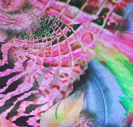 Satén koláž zvířecí motivy růžová/zelená/tyrkysová