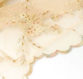 Krajka vyšívaná na tylu s aplikacemi