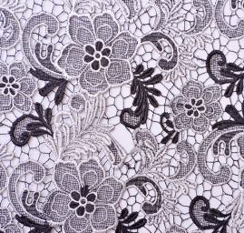 Efektní krajka na tylu motiv květů bílá/černá