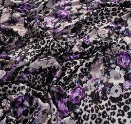 Úplet tisk zvířecí motiv/květy fialový