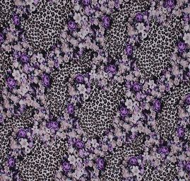 Úplet tisk zvířecí motiv/květy fialový