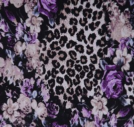 Úplet tisk zvířecí motiv/květy fialový