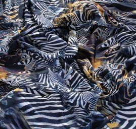 Efektní viskozový úplet digitální tisk zvířecí motiv zebra