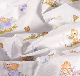 Bavlněná látak tisk medvídci/proužek modrý