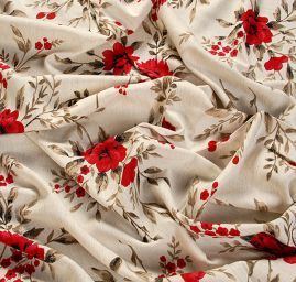 Lněná látka tisk květinový motiv 