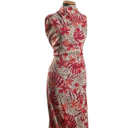 Lněná látka tisk květinový motiv