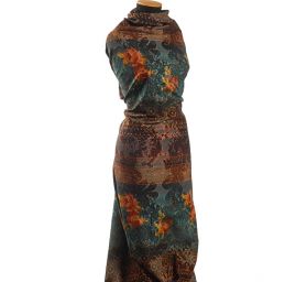 Kostýmová látka metalický tisk květinový motiv