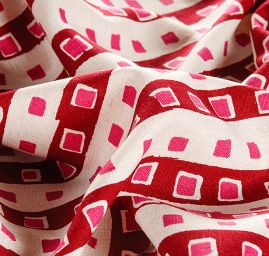 Lněná látka tisk motiv proužky/kostky