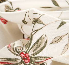 Lněná látka tisk motiv květin smetanová