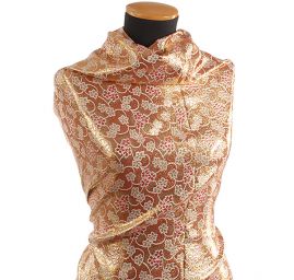 Brokát lamé paisley květinový motiv růžovozlatý 