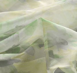 Organza tisk květy zelené/šedé