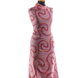 Krep šifon výšivka vlnky růžový II.jakost