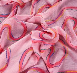 Krep šifon výšivka vlnky růžový II.jakost