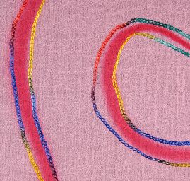 Krep šifon výšivka vlnky růžový II.jakost