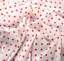 Látka šatovka vzor puntík červený/bílý II.jakost