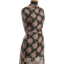 Jemný pružný šifon motiv kytice květů černý