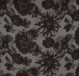 Voál bavlna směs velké květy hnědášedá