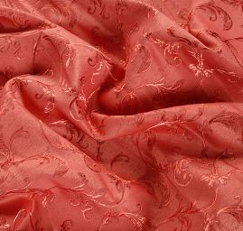 Žakárová látka květinový motiv pastel červená