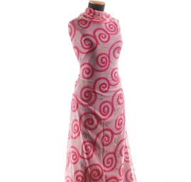 Krep šifon výšivka střední spirála růžová II.jakost