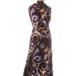 Pružný samet avantgardní motiv fialová/hnědá