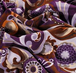 Pružný samet avantgardní motiv fialová/hnědá