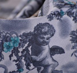 Pružný manšestr barokní motiv modrý 