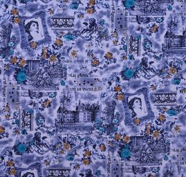 Pružný manšestr barokní motiv modrý 
