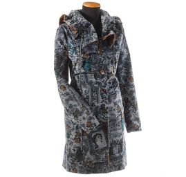 Pružný manšestr barokní motiv modrý 