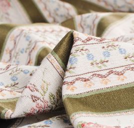 Dekorační žakárová taknina proužky/květy zelená