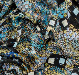 Jemný pružný šifon motiv patchwork petrol