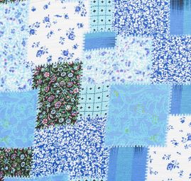 Jemný pružný šifon motiv patchwork modrá