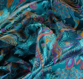 Žakárová dekorační látka Art deco Volavky tyrkysová