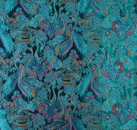 Žakárová dekorační látka Art deco Volavky tyrkysová