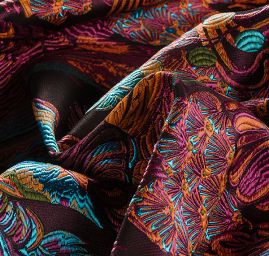 Žakárová dekorační látka Art deco Volavky fialová