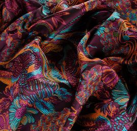 Žakárová dekorační látka Art deco Volavky fialová