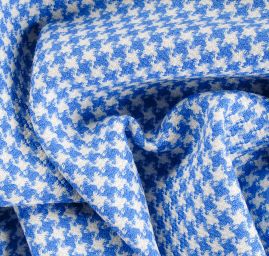 Kostýmová vlněná látka vzor pepito modrá/bílá