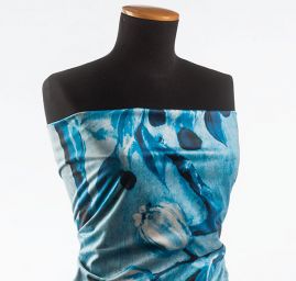 Sametová dekorační látka tisk pávi modrá