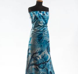 Sametová dekorační látka tisk pávi modrá