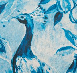 Sametová dekorační látka tisk pávi modrá