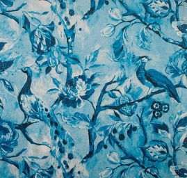 Sametová dekorační látka tisk pávi modrá
