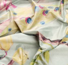 Sametová dekorační látka tisk pávi zelenkavá