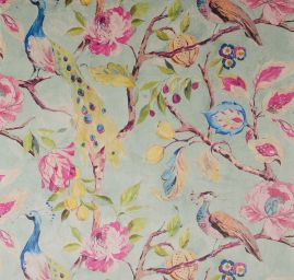 Sametová dekorační látka tisk pávi zelenkavá