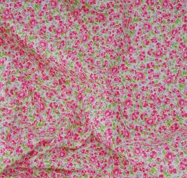 Bavlněná látka tisk kytičkový motiv růžová