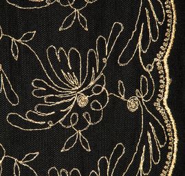 Krajka motiv květu zlatá výšivka ny černém tylu