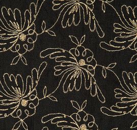 Krajka motiv květu zlatá výšivka ny černém tylu