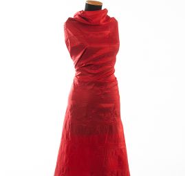 Vyšívaný taft motiv květy/pruhy červený