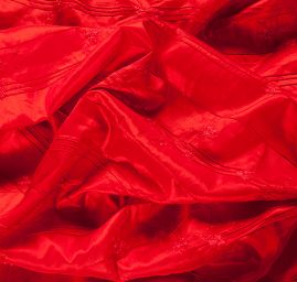 Vyšívaný taft motiv květy/pruhy červený