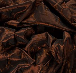 Vyšívaný taft jemný květinový motiv hnědý